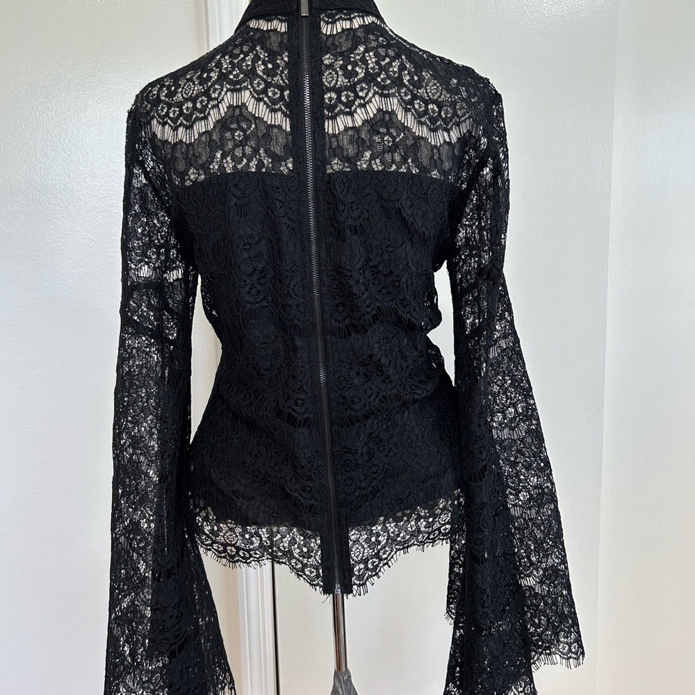 VENUS Black Lace High-Neck Bell-Sleeve Blouse - Picture 2 of 10